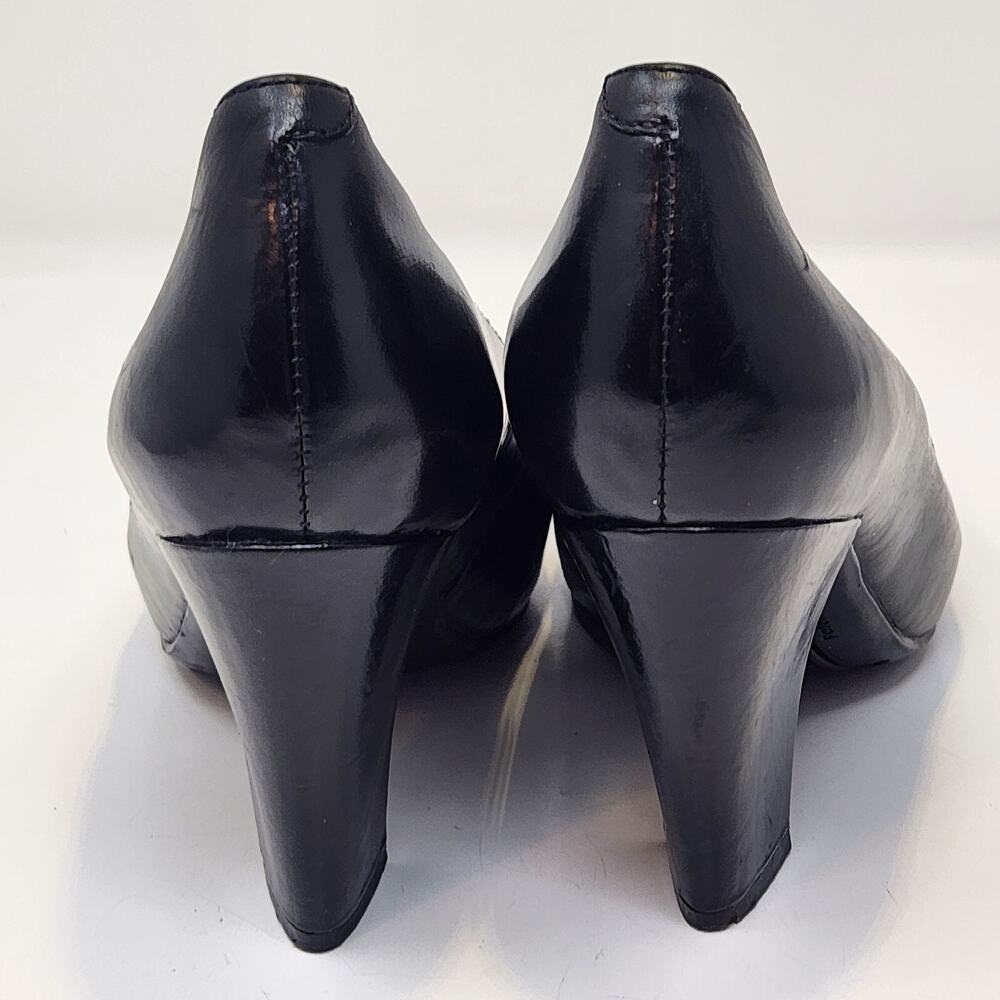 Earthies Women Talera Black Leather Pumps Heels Size 6 B Pointed Toe Retro Pinup - Picture 6 of 8